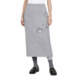Auth THOM BROWNE Gray Midi Pencil Skirt sz S Cotton Floral Sequin Preppy Coastal